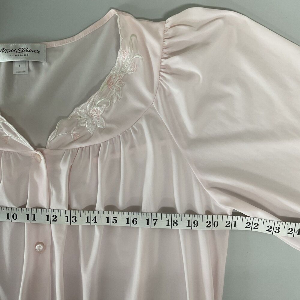 Miss Elaine Large Pastel Pink Housecoat Robe Floral Embroidery - Picture 7 of 8